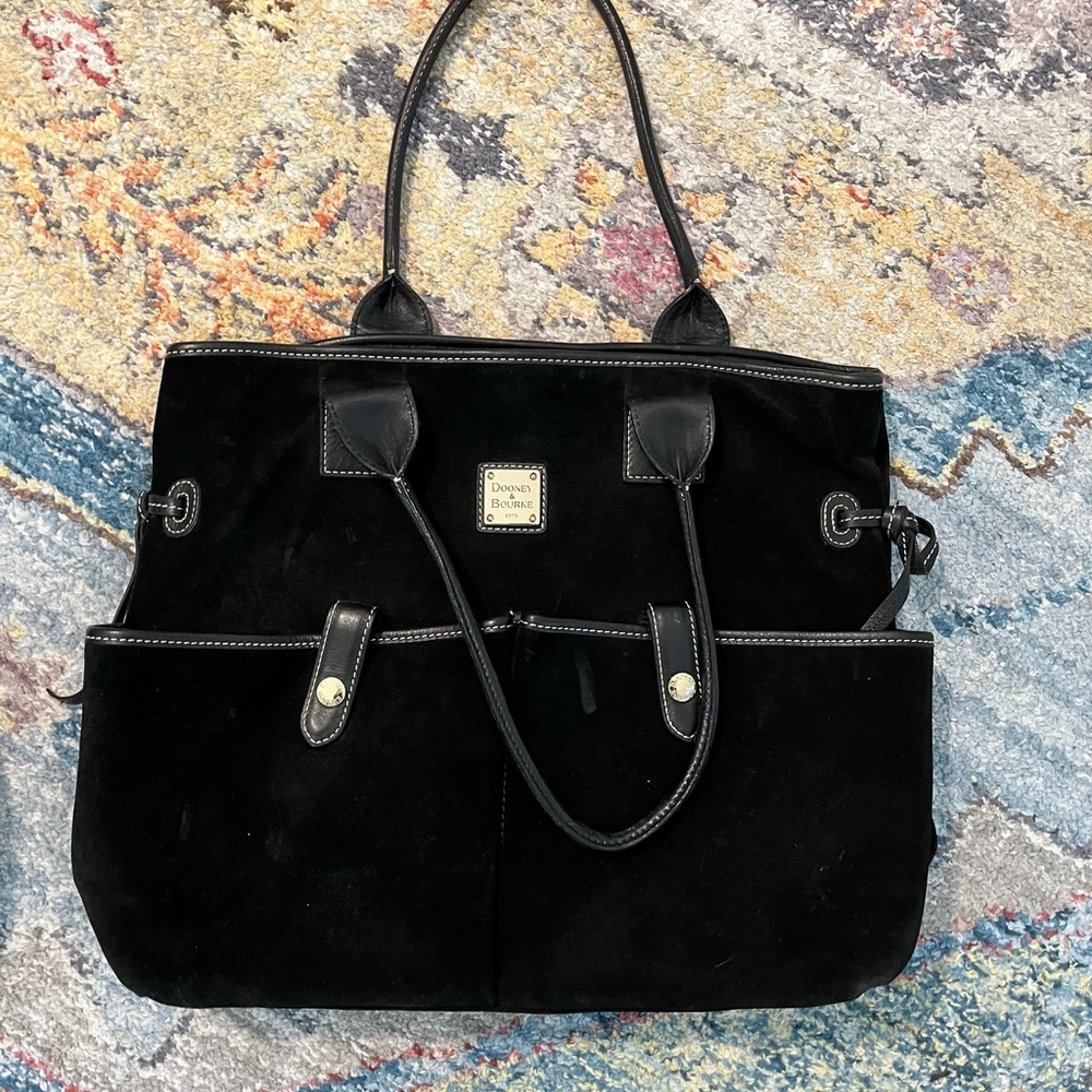 Dooney & Bourke Black Suede Tote with Leather Trim